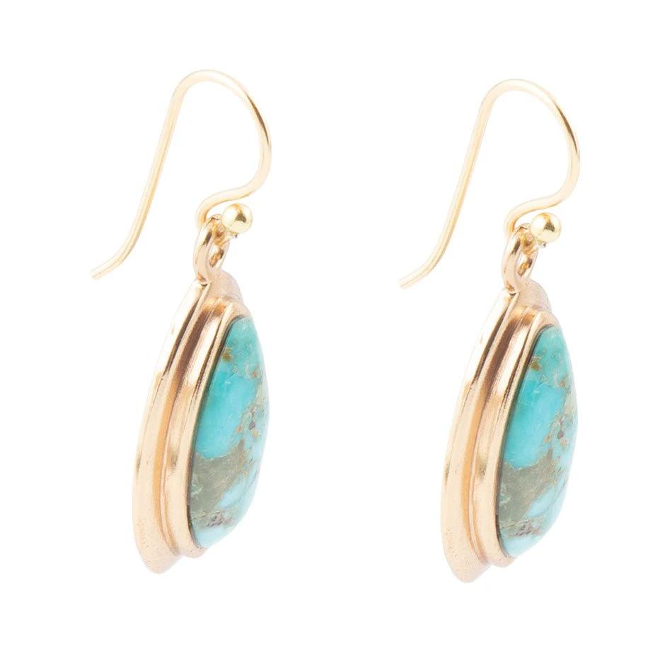 Genuine Blue Turquoise Golden Drop Earrings by Barse Jewelry