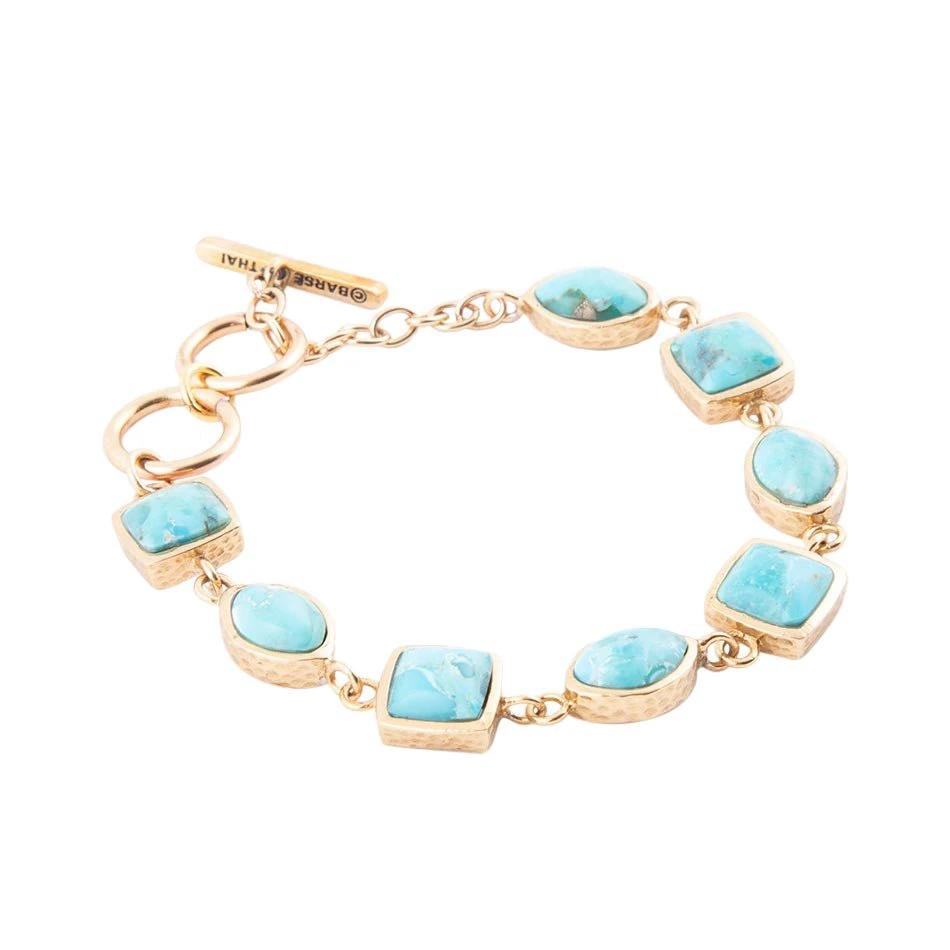 Genuine Blue Turquoise Hammered Golden Link Bracelet by Barse Jewelry