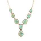 Genuine Blue Turquoise Roped Golden Bronze Y Necklace
