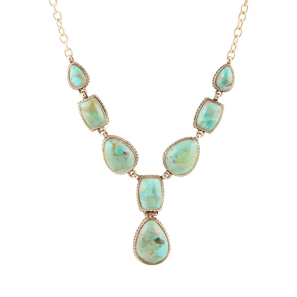Genuine Blue Turquoise Roped Golden Bronze Y Necklace Necklaces La Vie Bien Genuine Blue Turquoise Roped Golden Bronze Y Necklace