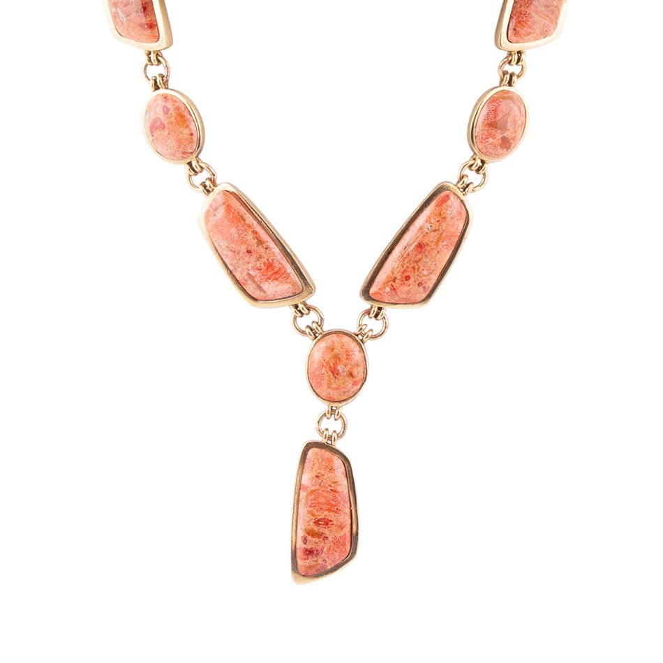Genuine Orange Sponge Coral Golden Abstract Statement Necklace Necklaces La Vie Bien Genuine Orange Sponge Coral Golden Abstract Statement Necklace