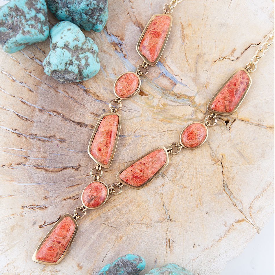 Genuine Orange Sponge Coral Golden Abstract Statement Necklace Necklaces La Vie Bien Genuine Orange Sponge Coral Golden Abstract Statement Necklace