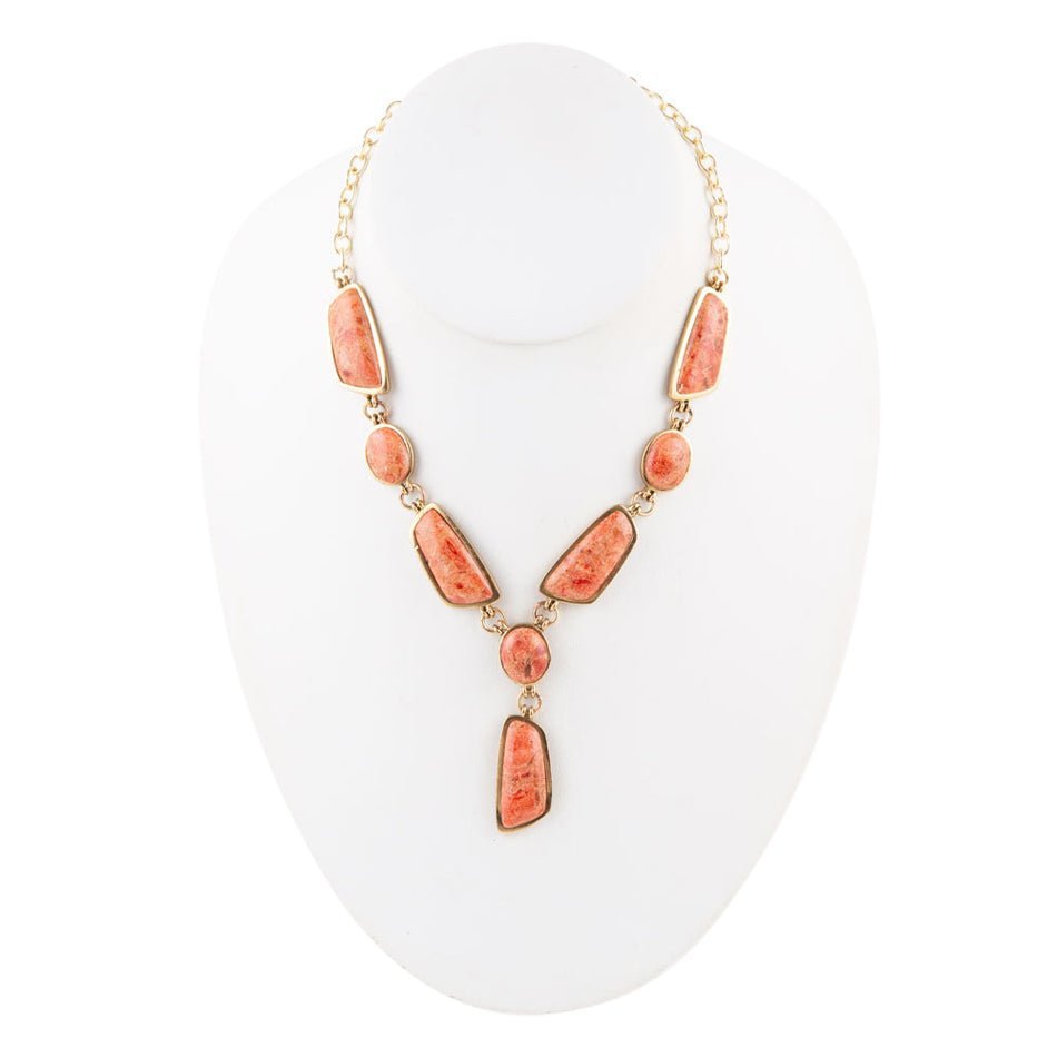 Genuine Orange Sponge Coral Golden Abstract Statement Necklace Necklaces La Vie Bien Genuine Orange Sponge Coral Golden Abstract Statement Necklace
