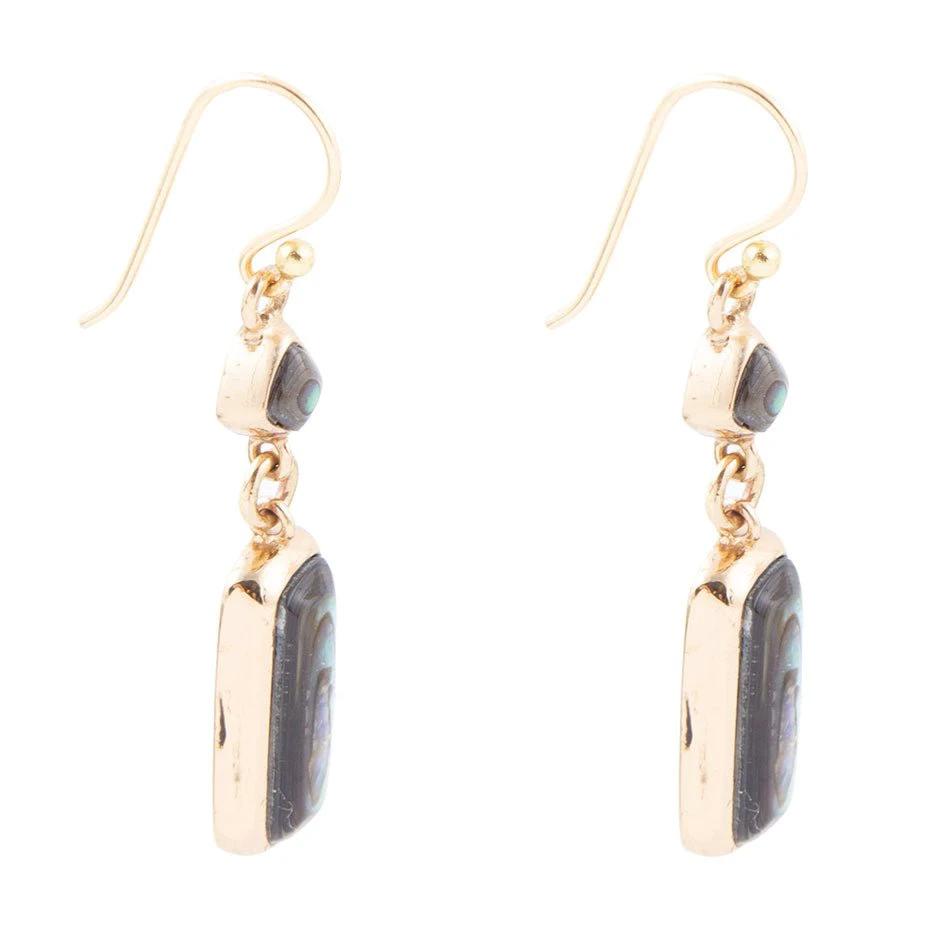 Geo Blue Abalone Golden Drop Earrings by Barse Jewelry