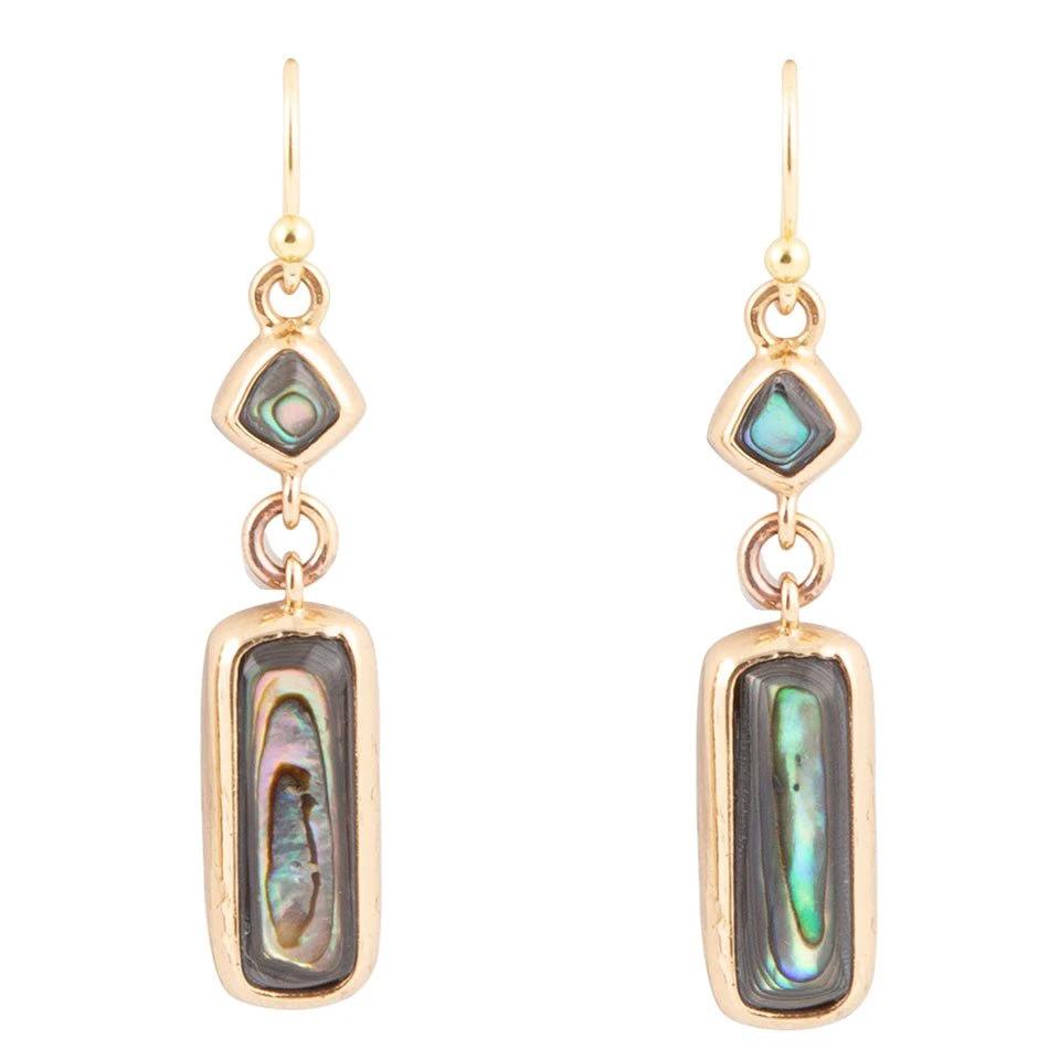 Geo Blue Abalone Golden Drop Earrings by Barse Jewelry