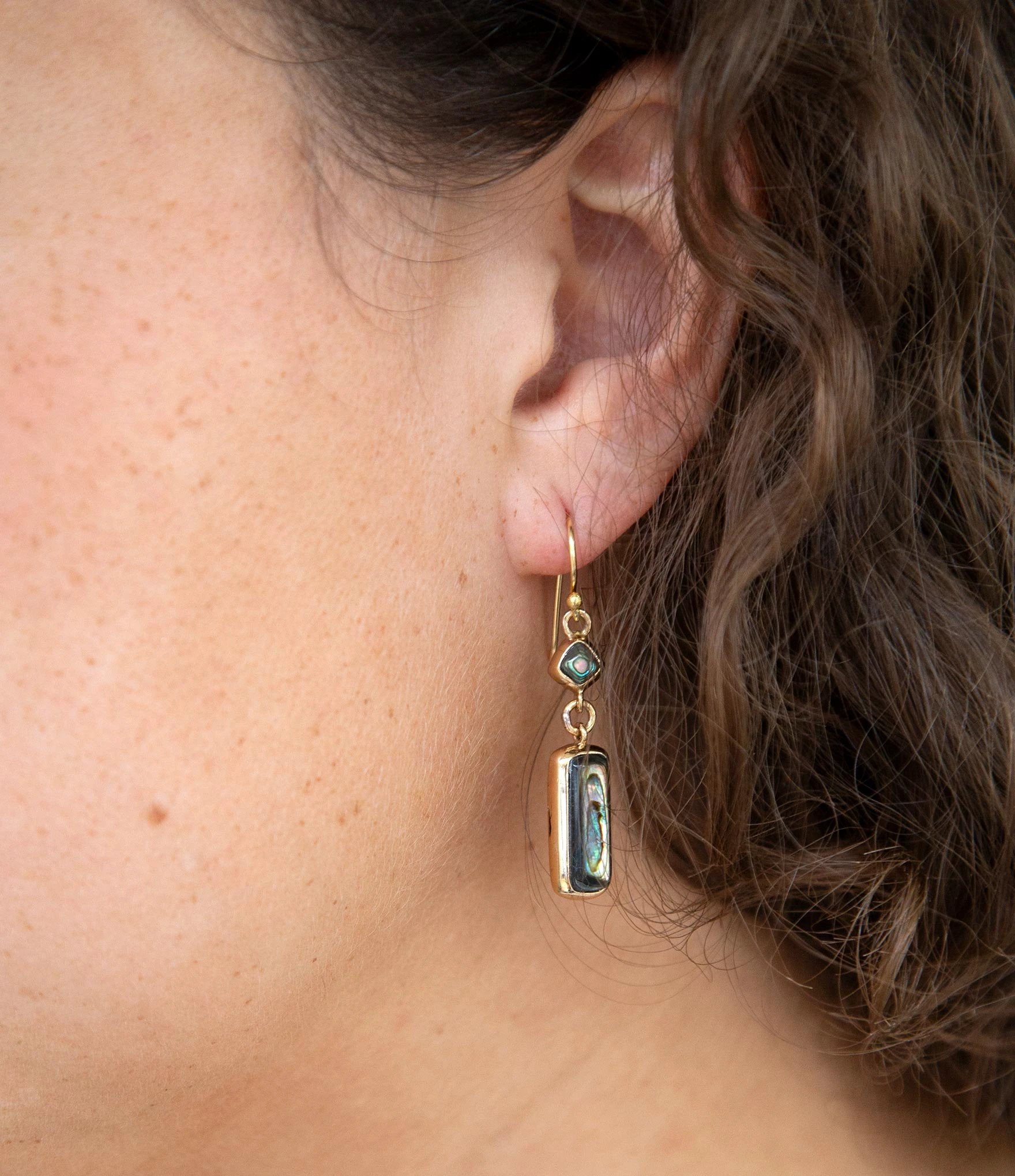 Geo Blue Abalone Golden Drop Earrings by Barse Jewelry