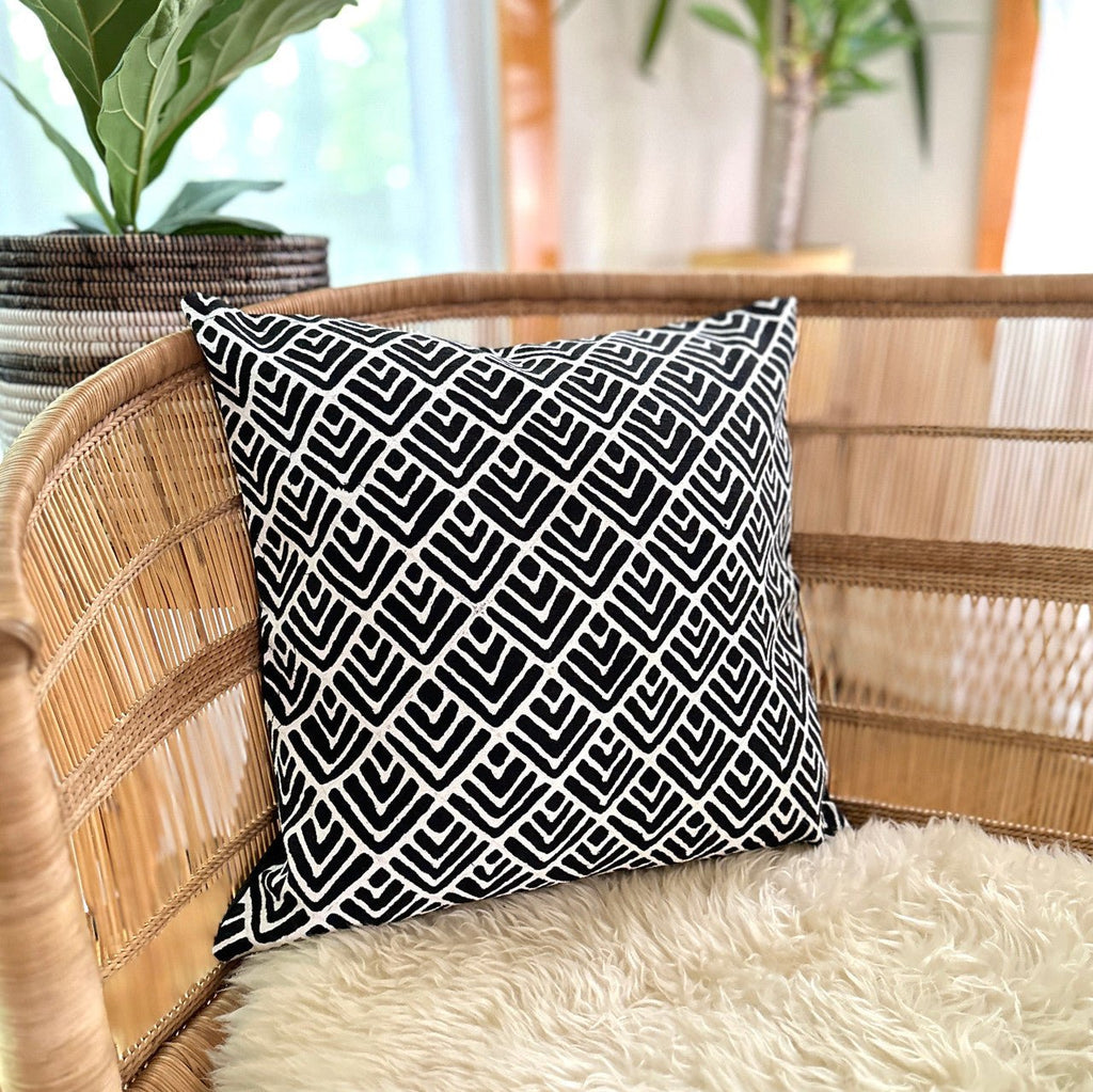 Geo Flowers Black Sadza Pillow La Vie Bien Geo Flowers Black Sadza Pillow