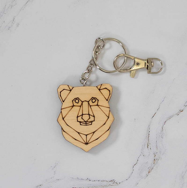 Geometric Bear Wood Keychain