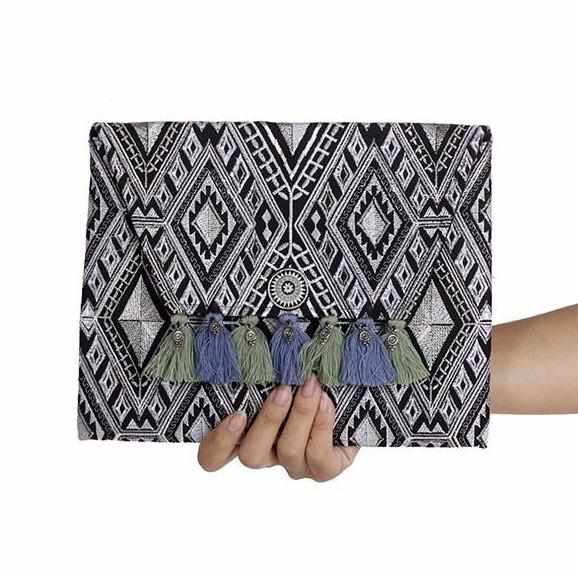 Geometric Clutch Bag With Tassels - Thailand Bags La Vie Bien Geometric Clutch Bag With Tassels - Thailand
