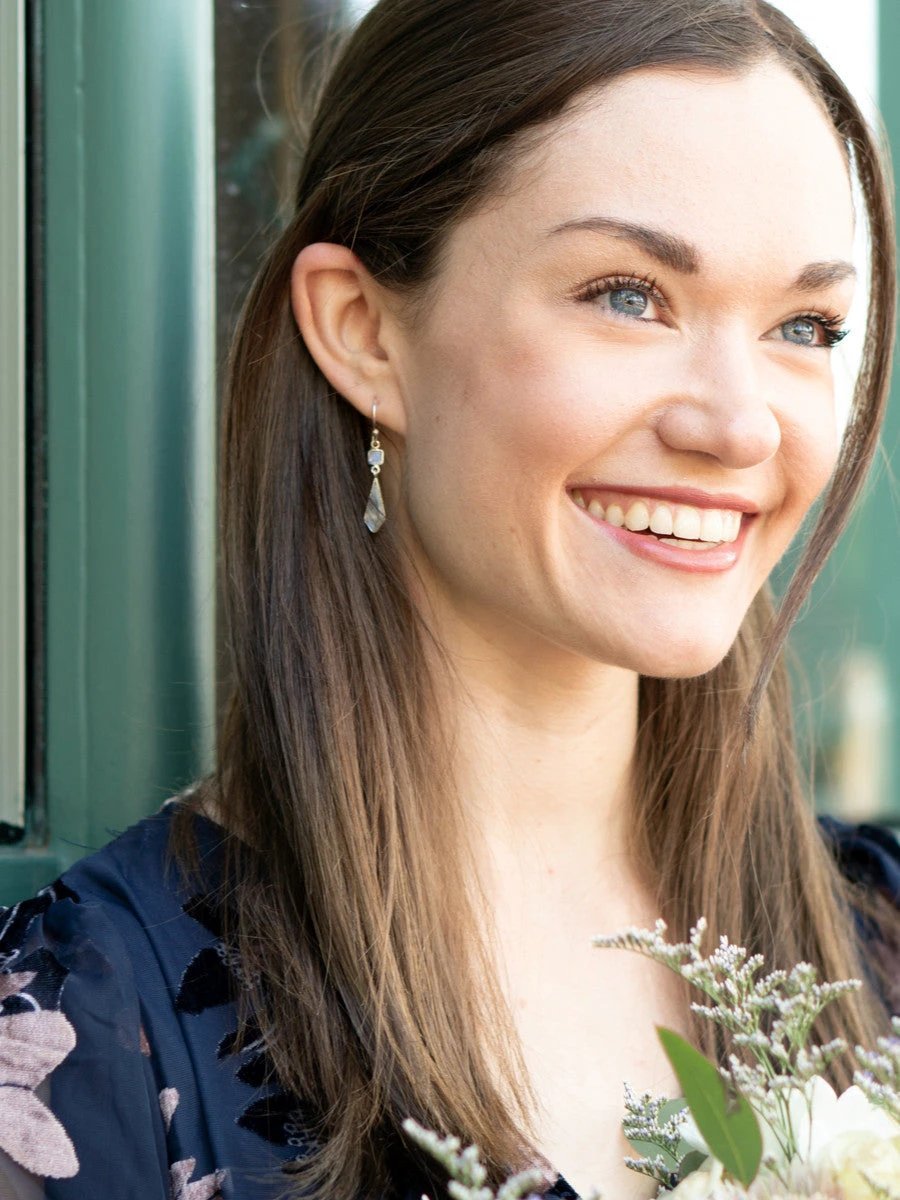 Geometric Elegance White Drop Earrings