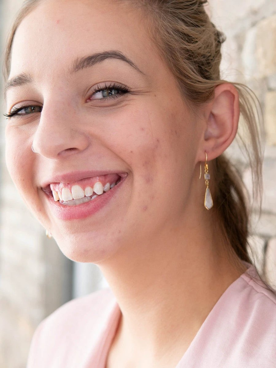 Geometric Elegance White Drop Earrings