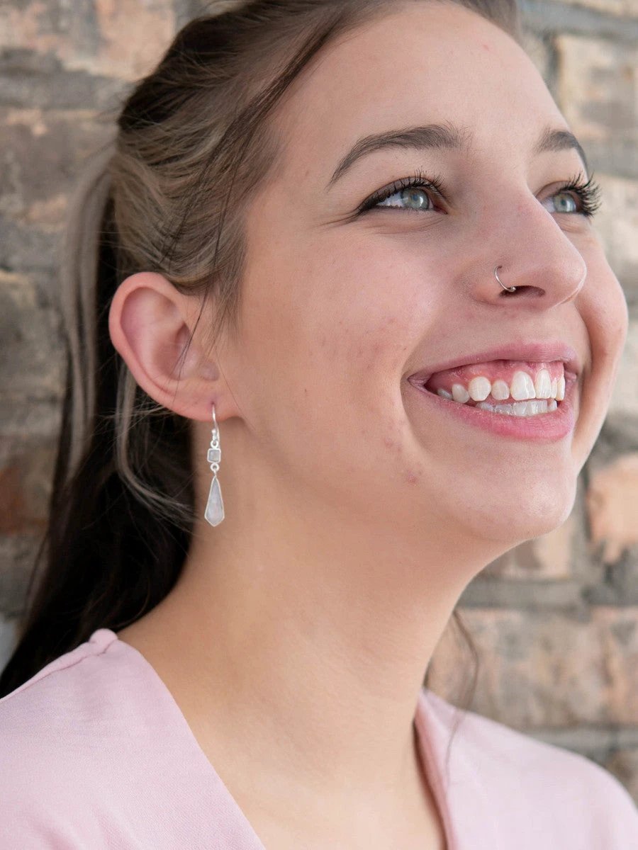 Geometric Elegance White Drop Earrings