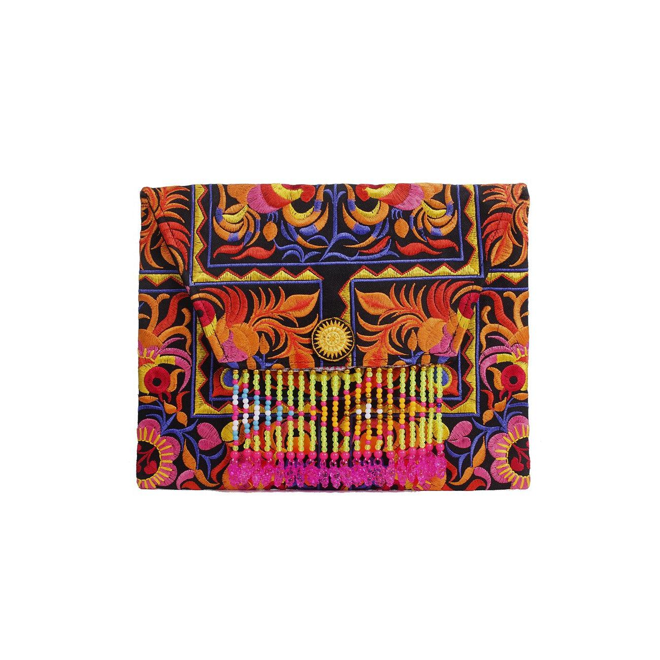 Geometric Embroidered Bead Trim Clutch Bag | iPad Case - Thailand Bags La Vie Bien Geometric Embroidered Bead Trim Clutch Bag | iPad Case - Thailand