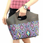 Geometric Handle Embroidered Leather Bag - Thailand Bags La Vie Bien Geometric Handle Embroidered Leather Bag - Thailand