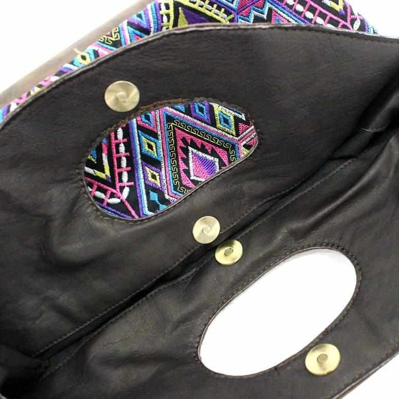Geometric Handle Embroidered Leather Bag - Thailand Bags La Vie Bien Geometric Handle Embroidered Leather Bag - Thailand