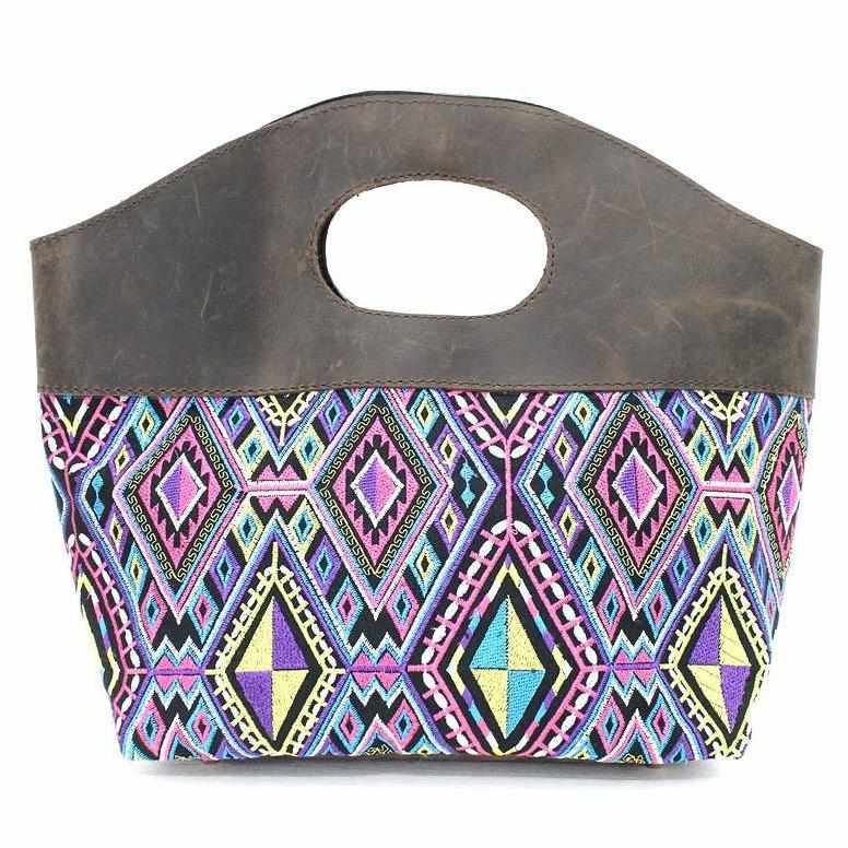 Geometric Handle Embroidered Leather Bag - Thailand Bags La Vie Bien Geometric Handle Embroidered Leather Bag - Thailand