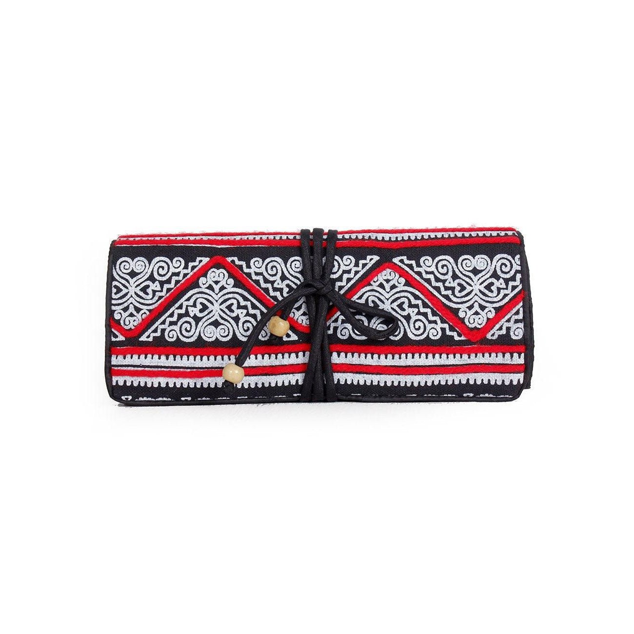 Geometric Hmong Foldover Yarn Piped Wallet - Thailand Bags La Vie Bien Geometric Hmong Foldover Yarn Piped Wallet - Thailand