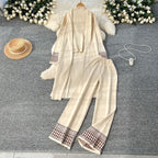 Geometric Jacquard-Trim Ribbed Knit 3-Piece Set(MS471)