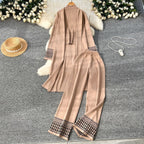 Geometric Jacquard-Trim Ribbed Knit 3-Piece Set(MS471) La Vie Bien Geometric Jacquard-Trim Ribbed Knit 3-Piece Set(MS471)
