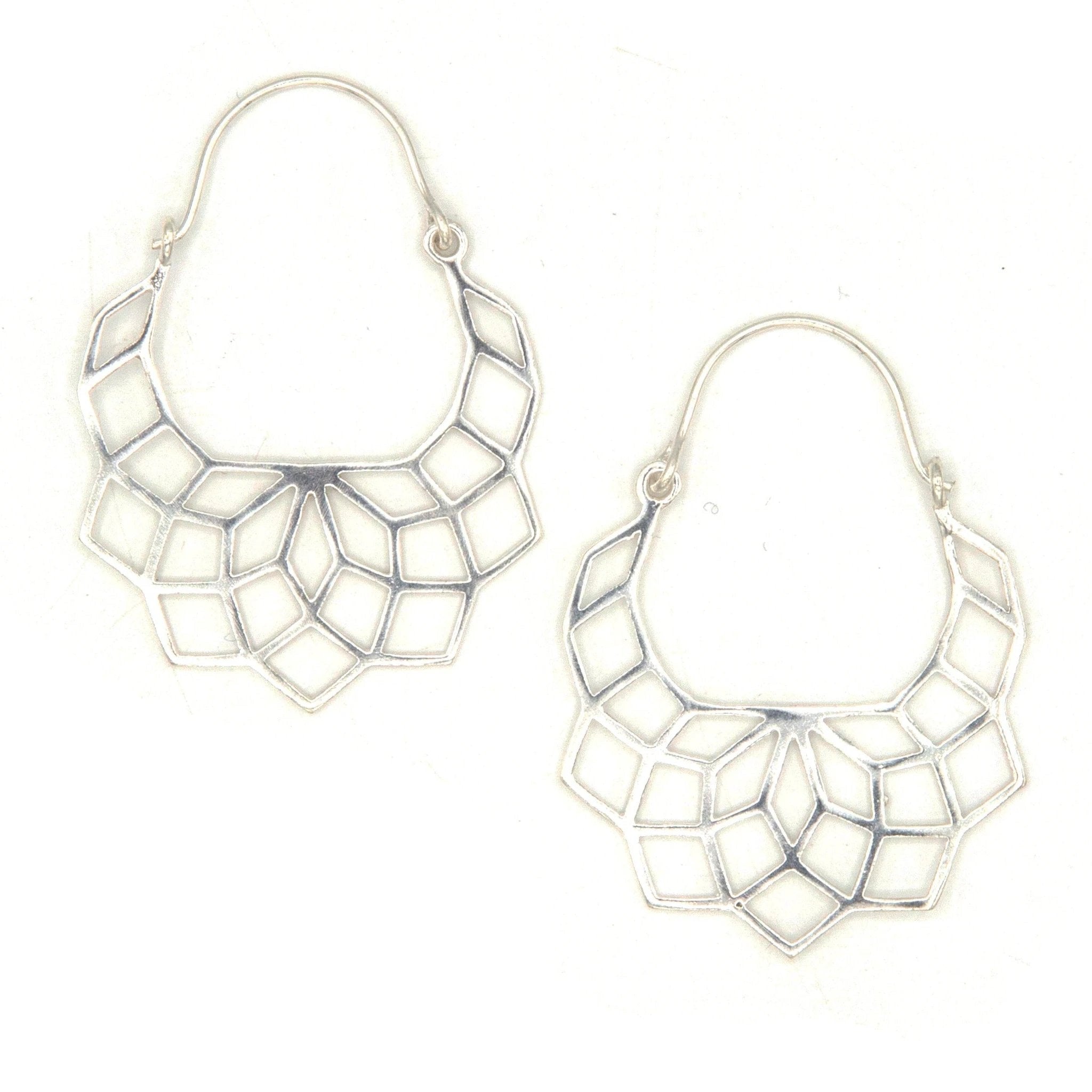 Geometric Lattice Hoops - Silver by Fair Anita