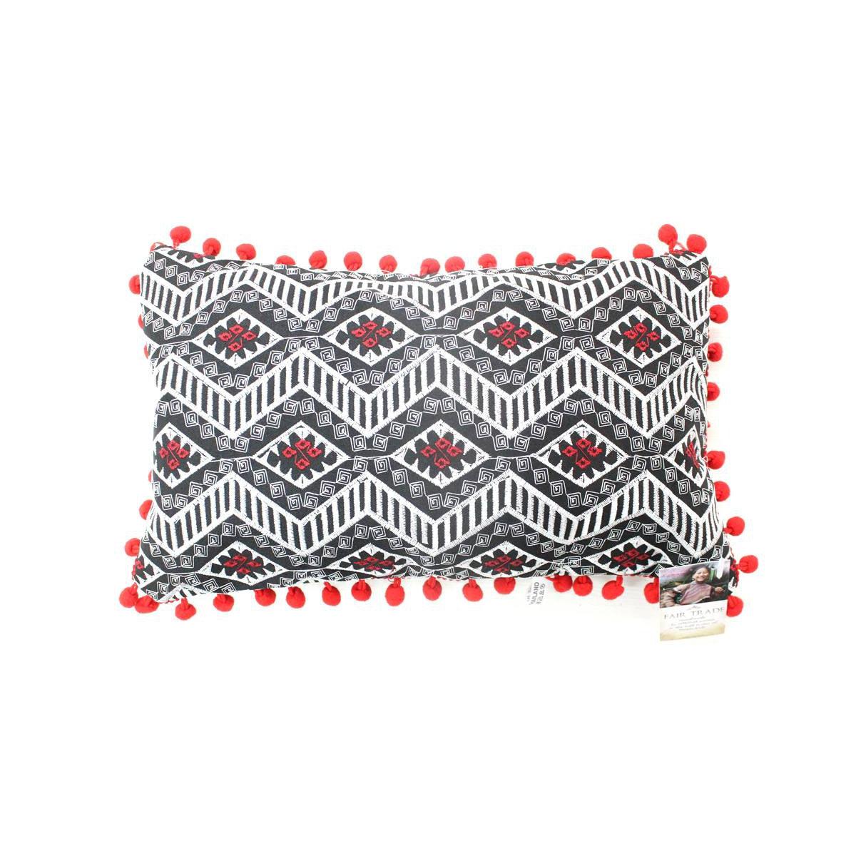 Geometric Pom Pom Lumbar Boho Cushion - Thailand Decor La Vie Bien Geometric Pom Pom Lumbar Boho Cushion - Thailand