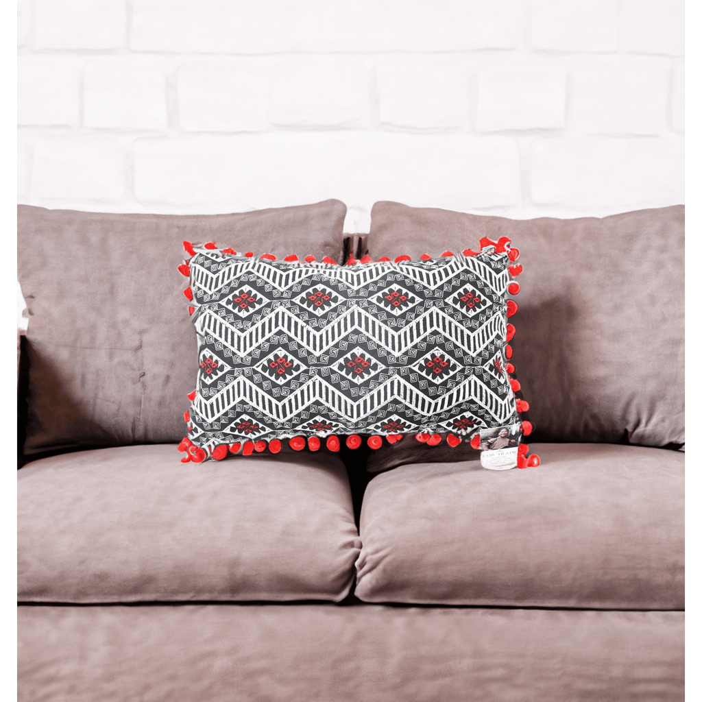 Geometric Pom Pom Lumbar Boho Cushion - Thailand Decor La Vie Bien Geometric Pom Pom Lumbar Boho Cushion - Thailand