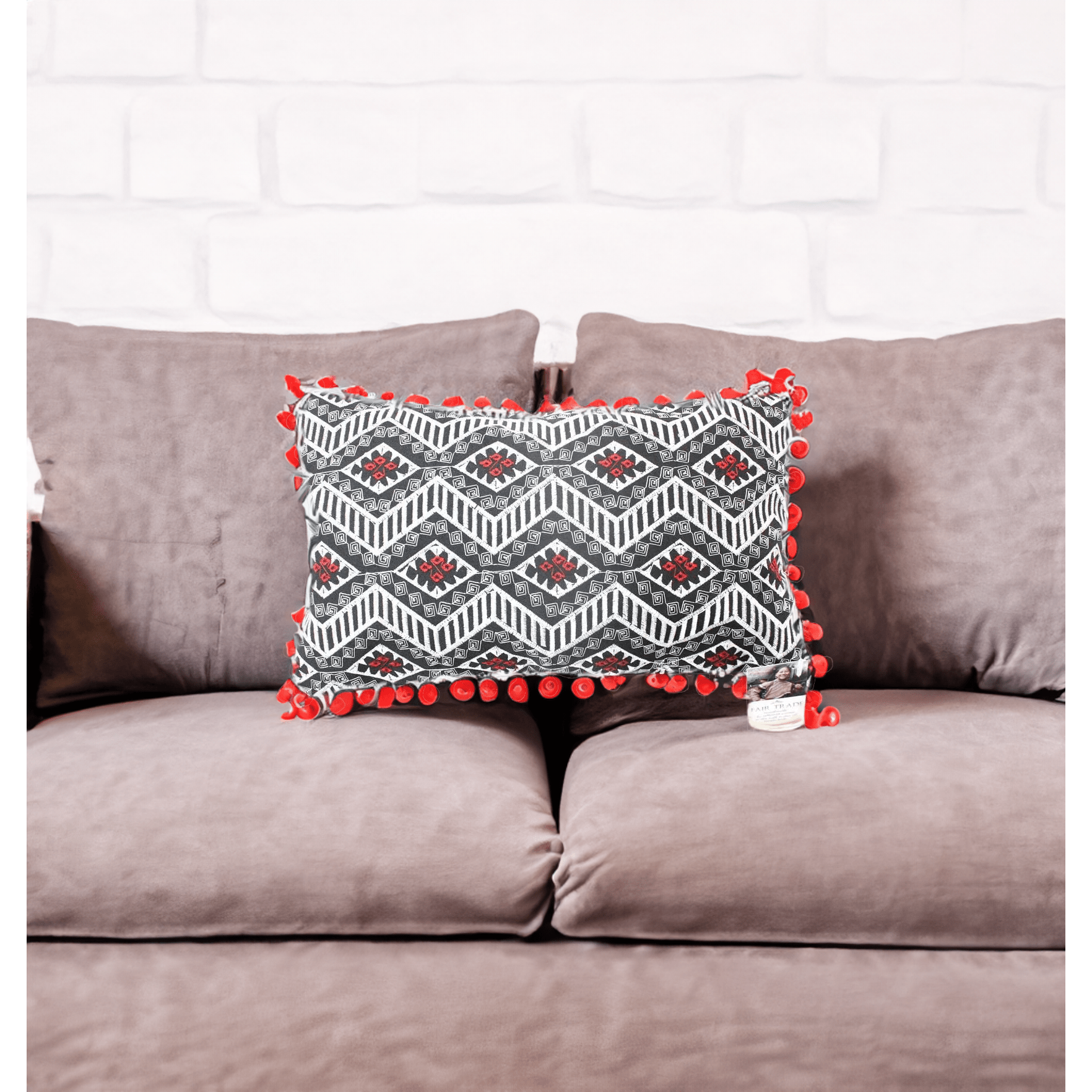 Geometric Pom Pom Lumbar Boho Cushion - Thailand Decor La Vie Bien Geometric Pom Pom Lumbar Boho Cushion - Thailand