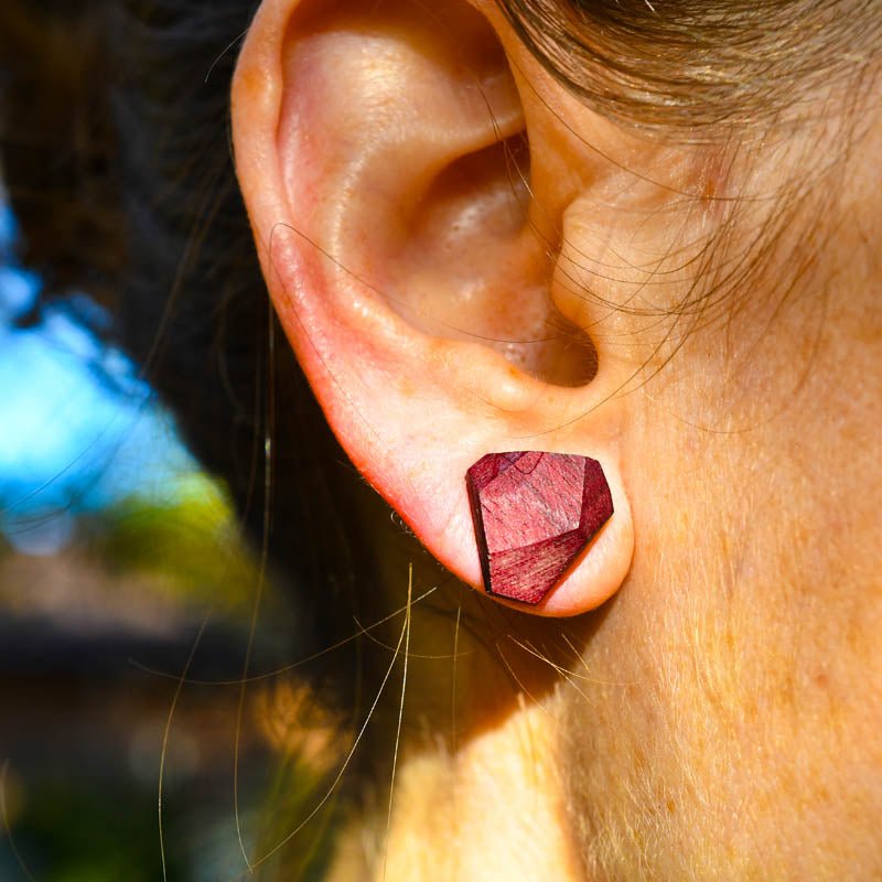 Geometric Wood Stud Earrings – Sterling Posts, ½″ faceted Earrings La Vie Bien Geometric Wood Stud Earrings – Sterling Posts, ½″ faceted