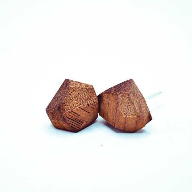 Geometric Wood Stud Earrings – Sterling Posts, ½″ faceted Earrings La Vie Bien Geometric Wood Stud Earrings – Sterling Posts, ½″ faceted