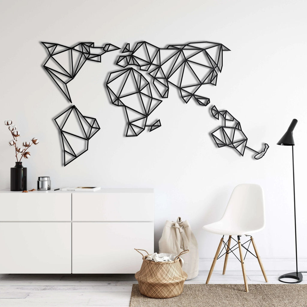 Geometric World Map Metal Wall Art by Dekadron