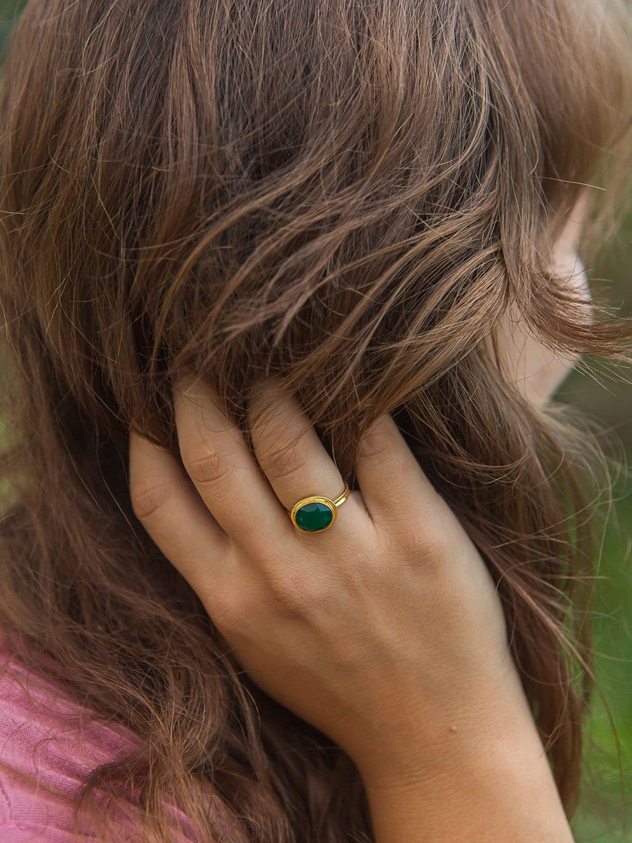 Deep Sea Brass Ring - Green Onyx