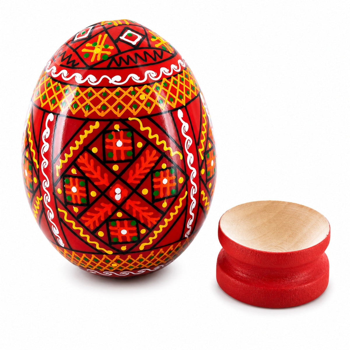 Geometrical Red Ukrainian Wooden Easter Egg Pysanka on a Stand 3 Inches Easter Eggs > Wooden > Singles La Vie Bien Geometrical Red Ukrainian Wooden Easter Egg Pysanka on a Stand 3 Inches