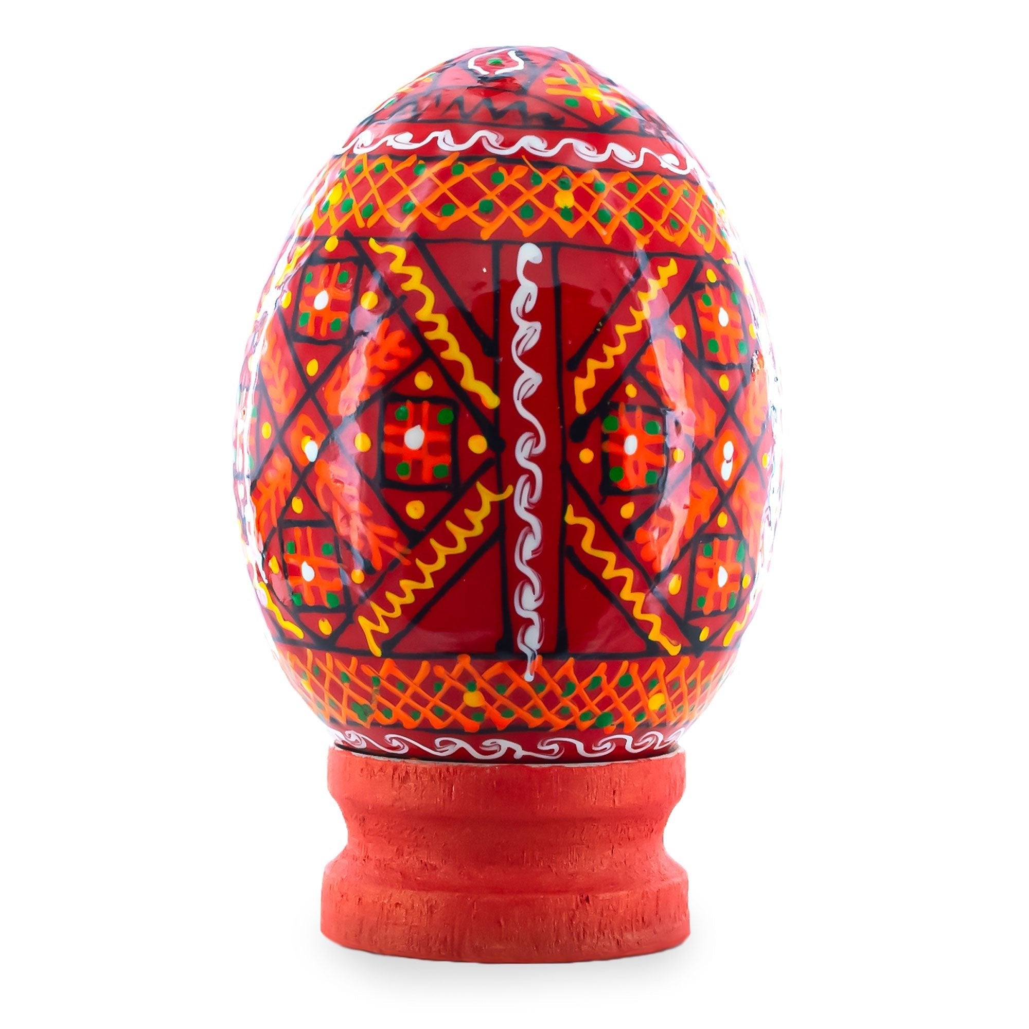 Geometrical Red Ukrainian Wooden Easter Egg Pysanka on a Stand 3 Inches Easter Eggs > Wooden > Singles La Vie Bien Geometrical Red Ukrainian Wooden Easter Egg Pysanka on a Stand 3 Inches