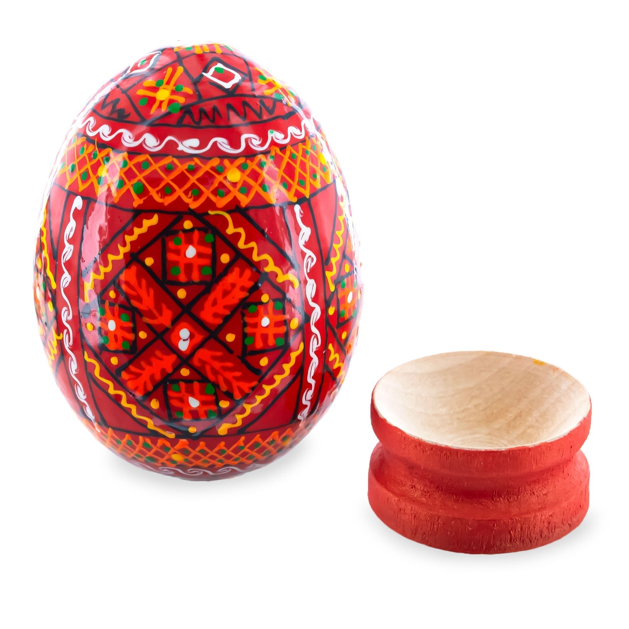 Geometrical Red Ukrainian Wooden Easter Egg Pysanka on a Stand 3 Inches Easter Eggs > Wooden > Singles La Vie Bien Geometrical Red Ukrainian Wooden Easter Egg Pysanka on a Stand 3 Inches