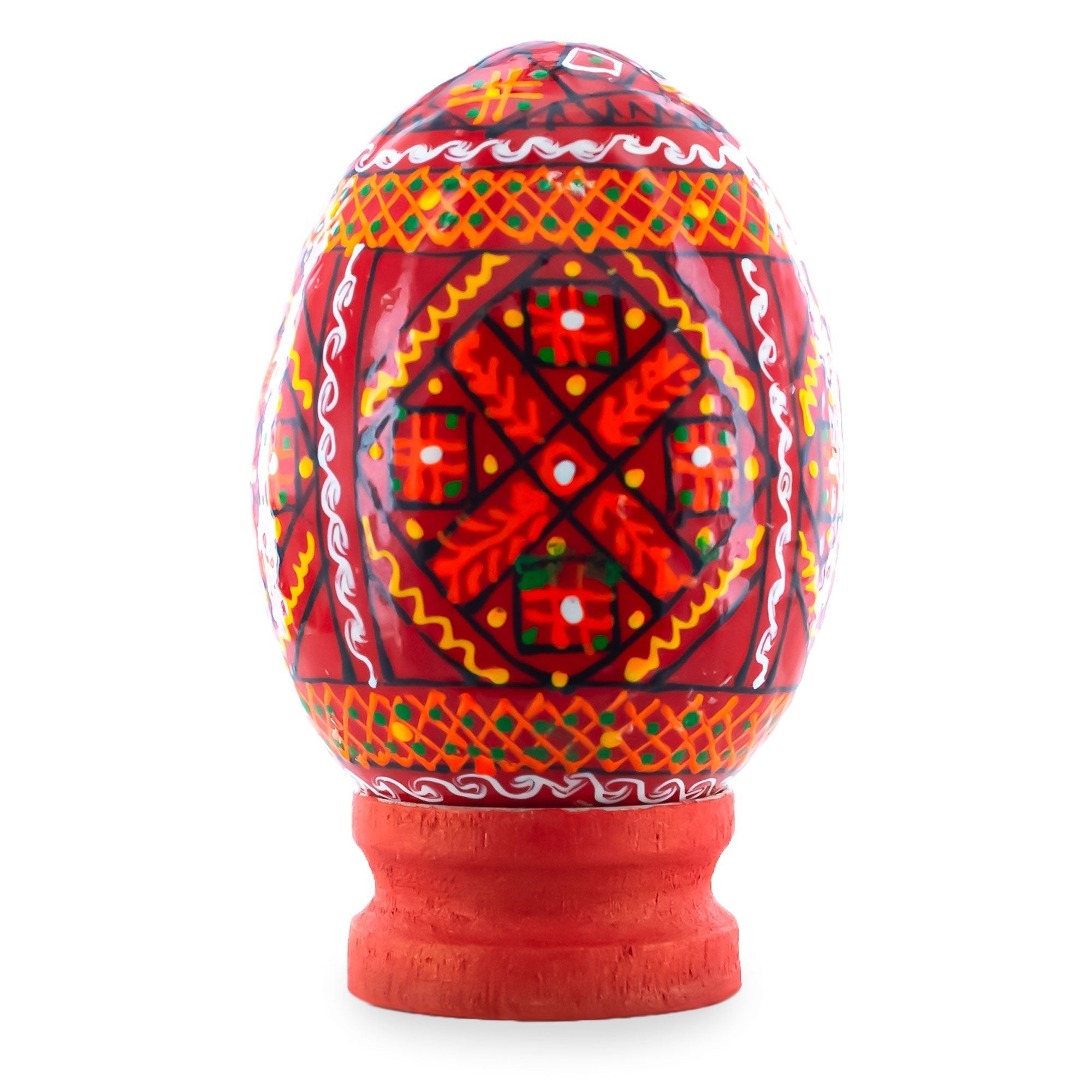 Geometrical Red Ukrainian Wooden Easter Egg Pysanka on a Stand 3 Inches Easter Eggs > Wooden > Singles La Vie Bien Geometrical Red Ukrainian Wooden Easter Egg Pysanka on a Stand 3 Inches