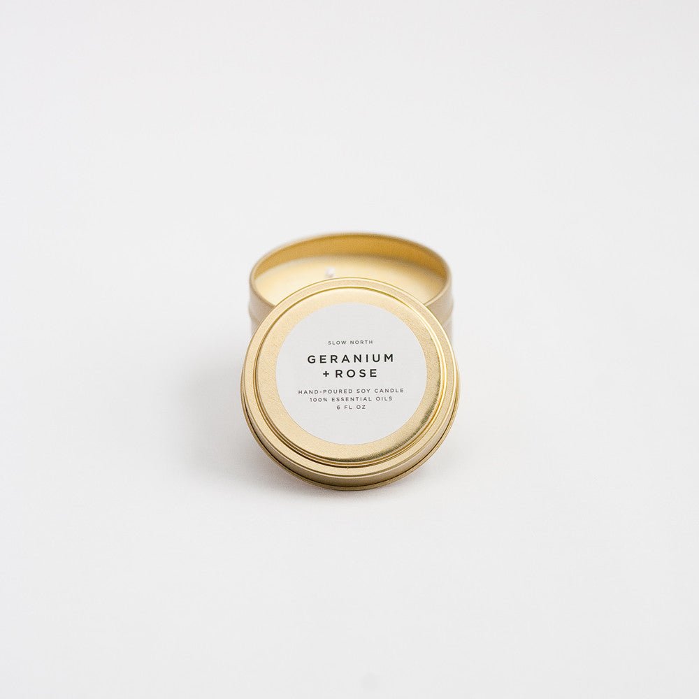 Geranium + Rose Travel Tin Candles La Vie Bien Geranium + Rose