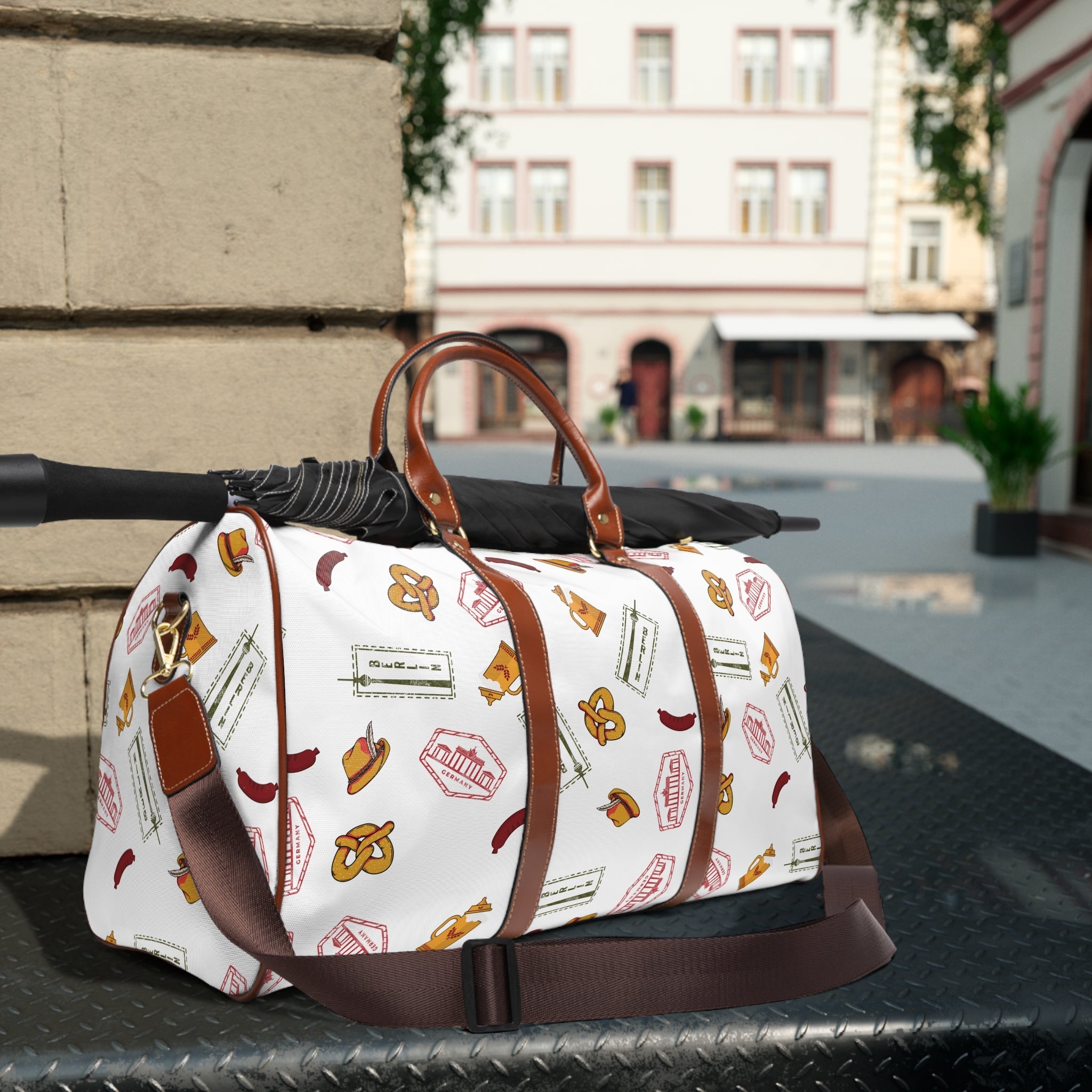 German goodies Waterproof Travel Bag, Oktoberfest Pretzel and Sausage Pattern Weekender Bags La Vie Bien German goodies Waterproof Travel Bag, Oktoberfest Pretzel and Sausage Pattern Weekender