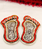 German Silver 4.5 Inches Lakshmi Charan with Stone Work La Vie Bien German Silver 4.5 Inches Lakshmi Charan with Stone Work