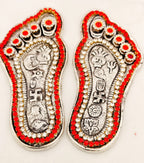 German Silver 4.5 Inches Lakshmi Charan with Stone Work La Vie Bien German Silver 4.5 Inches Lakshmi Charan with Stone Work