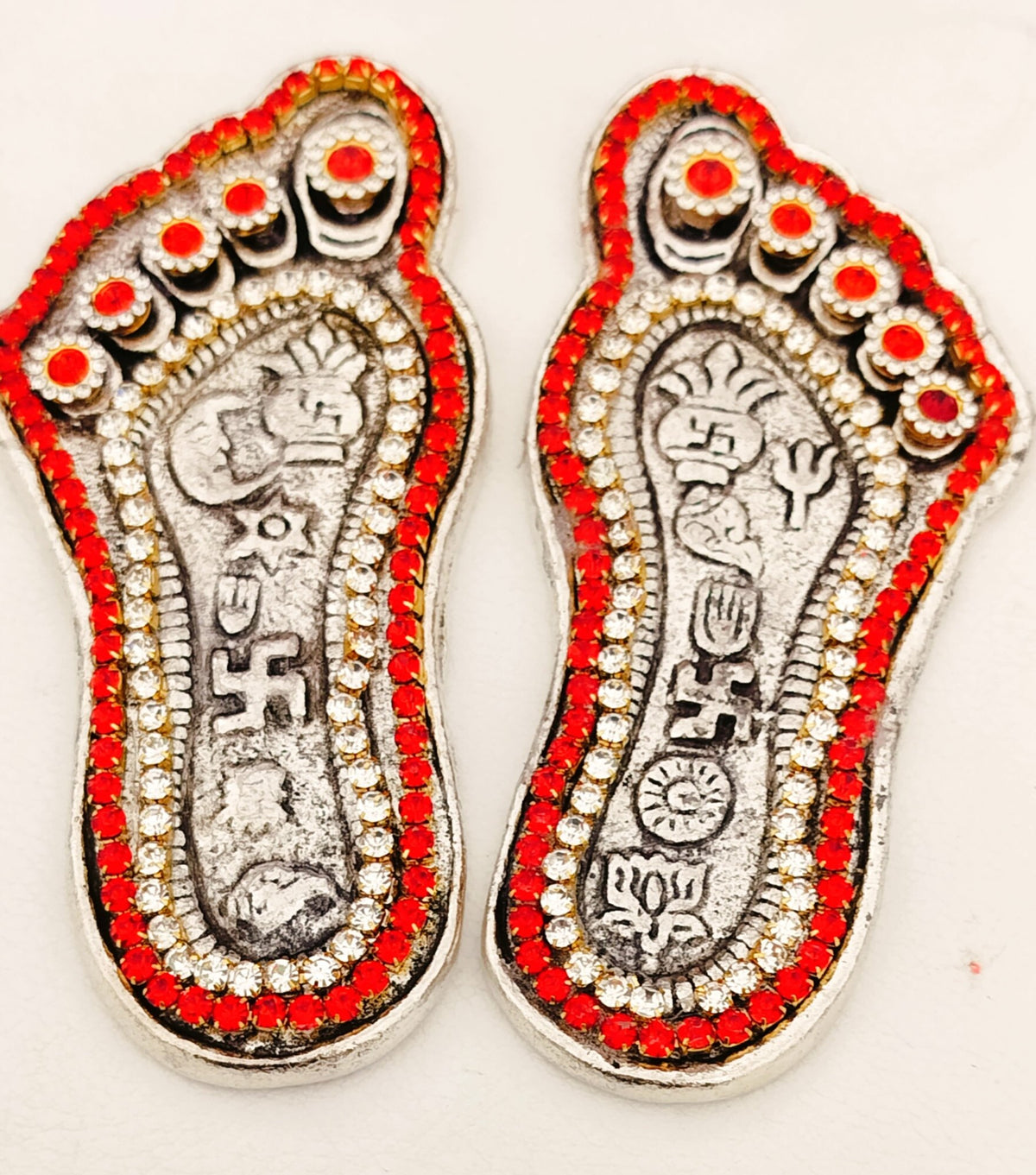 German Silver 4.5 Inches Lakshmi Charan with Stone Work La Vie Bien German Silver 4.5 Inches Lakshmi Charan with Stone Work