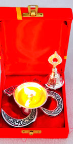 German Silver Combo of Om Diya with Bell La Vie Bien German Silver Combo of Om Diya with Bell