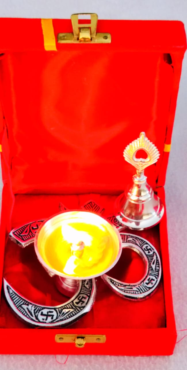 German Silver Combo of Om Diya with Bell La Vie Bien German Silver Combo of Om Diya with Bell
