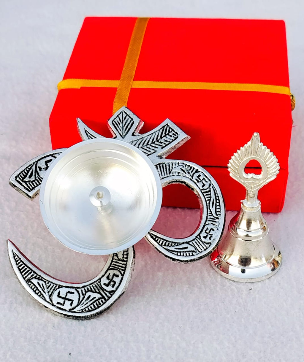 German Silver Combo of Om Diya with Bell La Vie Bien German Silver Combo of Om Diya with Bell