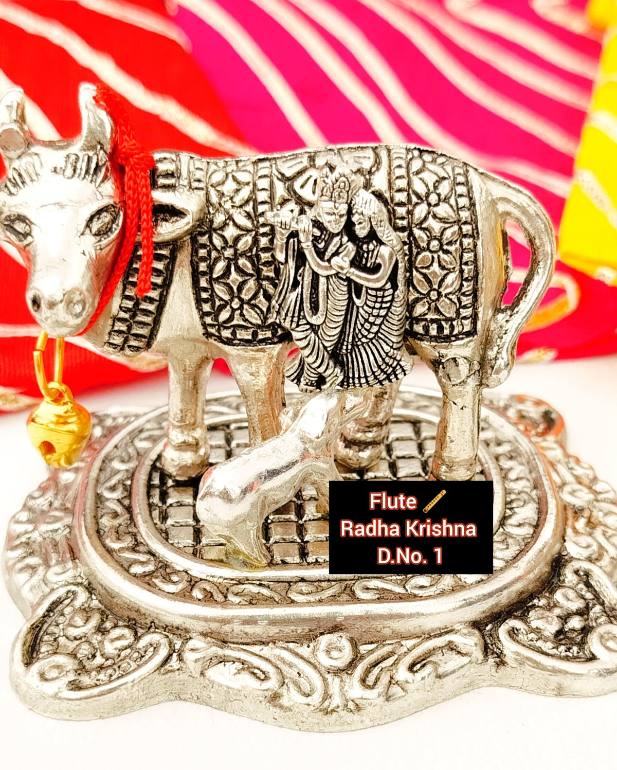 German Silver Cow Calf Set for Mandir, Car Dashboard & for Gifting La Vie Bien German Silver Cow Calf Set for Mandir, Car Dashboard & for Gifting