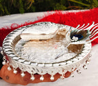 German Silver Ghungru Aarti Thali Set with Om Tika Stick La Vie Bien German Silver Ghungru Aarti Thali Set with Om Tika Stick