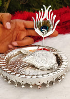 German Silver Ghungru Aarti Thali Set with Om Tika Stick La Vie Bien German Silver Ghungru Aarti Thali Set with Om Tika Stick