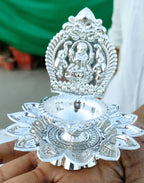 German Silver Laxmi on Lotus Diya with Stand La Vie Bien German Silver Laxmi on Lotus Diya with Stand