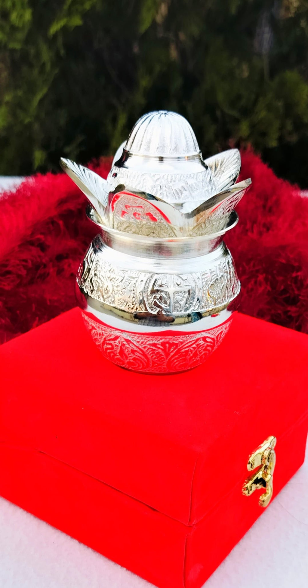 German Silver Mangal Kalash for Puja Or Housewarming Gift In Potli Bag La Vie Bien German Silver Mangal Kalash for Puja Or Housewarming Gift In Potli Bag