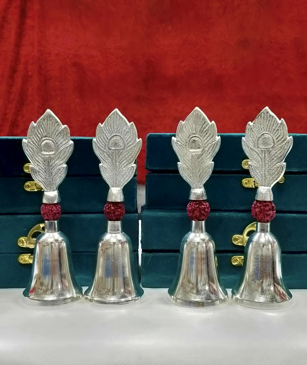 German Silver Morpankh Bell with Faux Rudraksh La Vie Bien German Silver Morpankh Bell with Faux Rudraksh