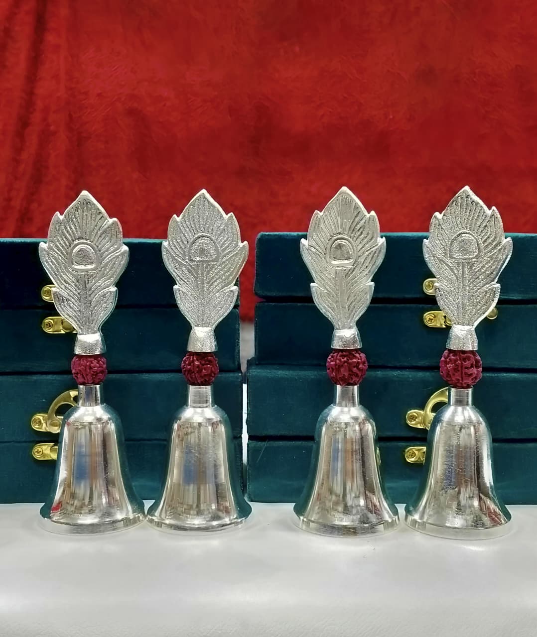German Silver Morpankh Bell with Faux Rudraksh La Vie Bien German Silver Morpankh Bell with Faux Rudraksh